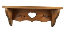 Vtg Wooden Heart Cutout Wall Shelf W/2 Pegs 19"L Cottage Country Primitive Decor