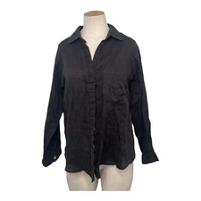 Grade & Gather Black Linen Button Down Long Sleeve small