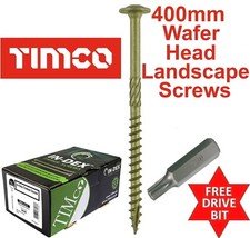 8mm x 400mm WAFER HEAD TORX LANDSCAPE SCREWS SLEEPER DECKING TIMBERFIX +FREE BIT