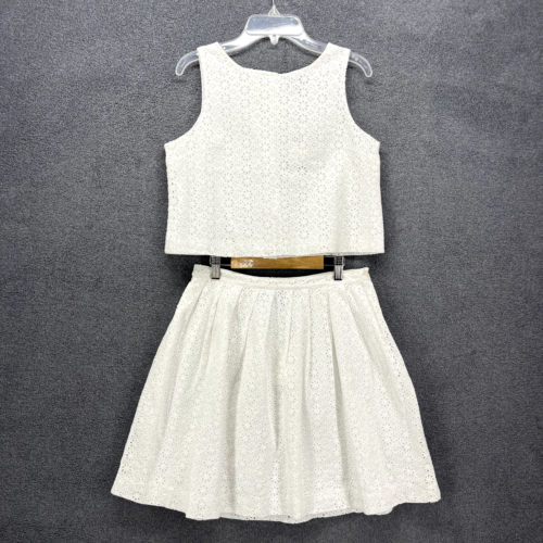 POLO RALPH LAUREN Outfit Youth 16 White floral Eyelet button back Top Skirt 2pc - 第 1/17 張圖片