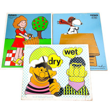 Vintage Playskool Wooden Puzzle Lot Sesame Street Bert  Ernie Snoopy  Picnic