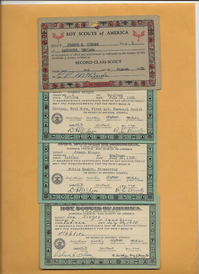 LOT / GROUP of 4 - '' SANDBORN, IND COUNCIL ?? - MERIT BADGE CARDS Boy Scout BSA 