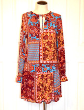 Zara Women's Size Small Dress Floral & Paisley Key Hole & Tie Neckline