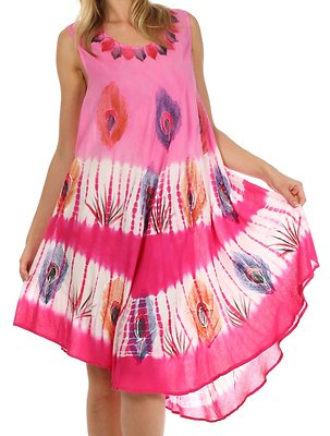 MKV Womens Peacock Feather Comfort Beach Swim Cover-Up Dress Fuchsia O/S 4-14 US