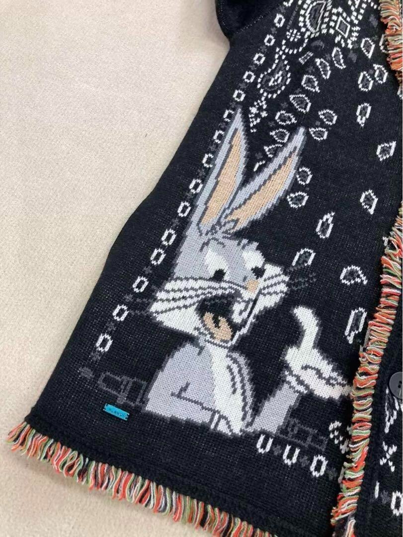 ALANUI x Looney Tunes Bugs Cardigan Size L Black Knit Fringe ALANUI x Looney Tunes Bugs Cardigan Size L Black Knit Fringe