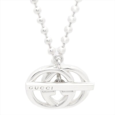GUCCI Interlocking G Pendant Necklace Toggle Clasp Silver Ag925