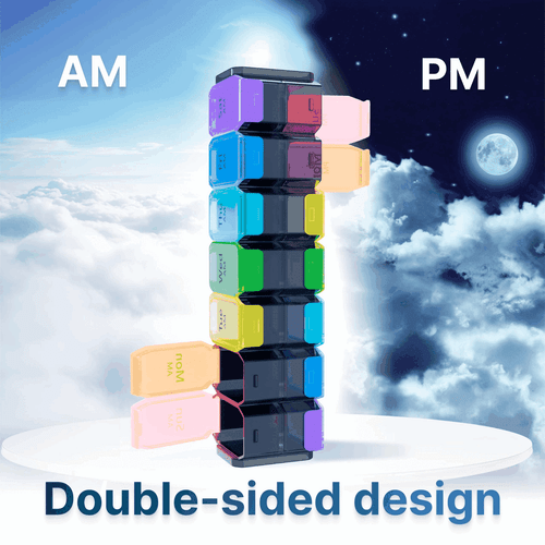 Extra Large Weekly Pill Organizer 2 Times a Day XL Pill Case Am Pm Rainbow Color - Picture 4 of 7