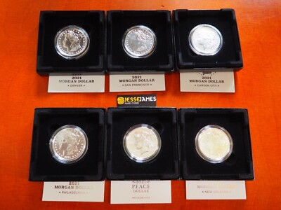 #ad 2021 $1 SILVER PEACE amp; MORGAN DOLLAR W BOX COA FULL 6 COIN SET CC amp; O PRIVY D S $999.00