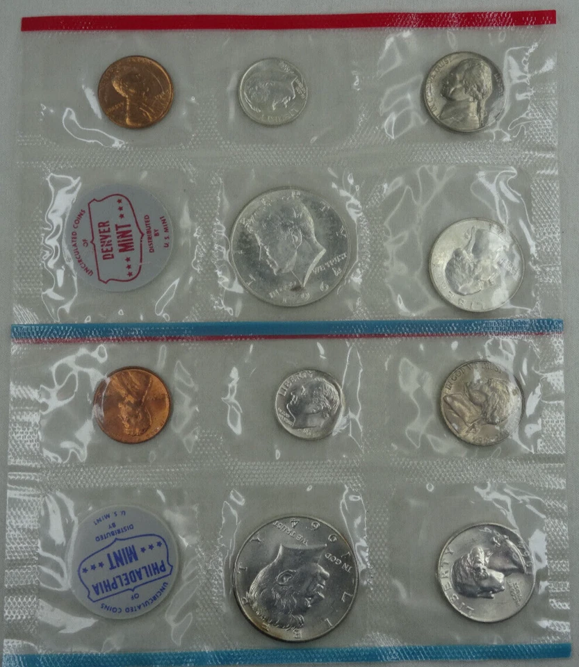 1964 P & D US Mint Set Uncirculated 10 Coins w/ 90% Silver OGP Envelope - Image 2 of 4
