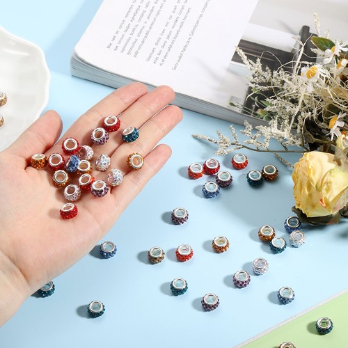 50Pcs European Large Hole Beads, Rhinestone Craft Beads, White AB - Picture 4 of 6