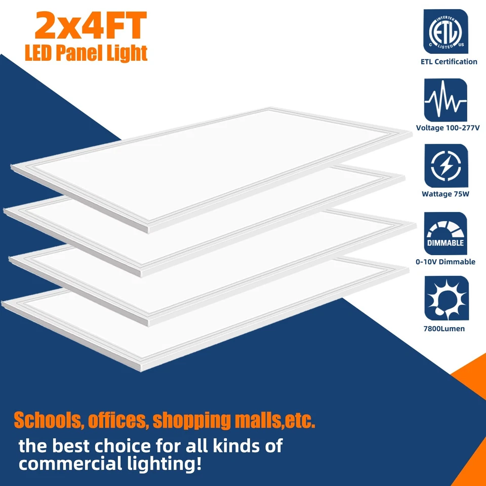 Paquete de 4 luces de panel LED 2x4 pies 7800 lúmenes 5000K luz diurna blanca 0-10V regulable Foto 2 de 4