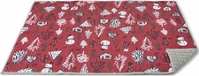 Kitchen Microfiber Dish Drying Mat 15"x20" CHRISTMAS TREES SNOWMEN ON RED,WW