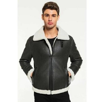 Mens Aviator RAF B3 Bomber Flying Leather Jacket Real Sheep Skin Faux Fur M98