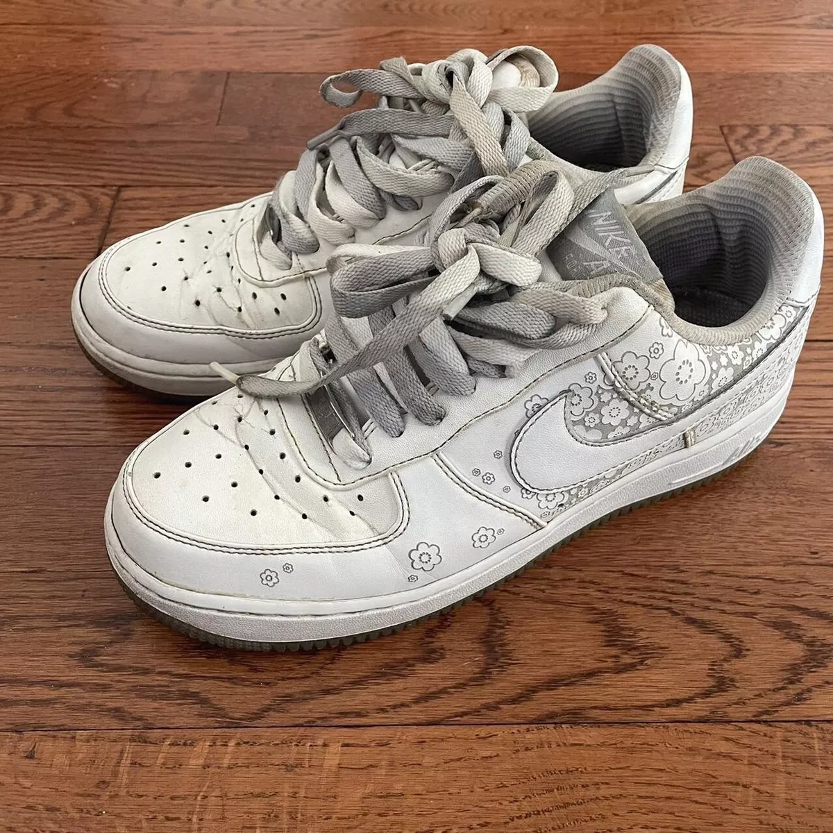 Nike Air Force White/Metallic Silver Flower Sakura 7.5 Women's 24.5 cm