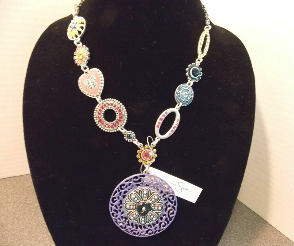 全新 Jessica Simpson HOT Nights 多色水钻 银色链式项链 — 第 3/4 张图片