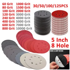 5in Sanding Discs Wet Dry Sandpaper 8-Hole Hook Loop Sander Paper 60-10000 Grit