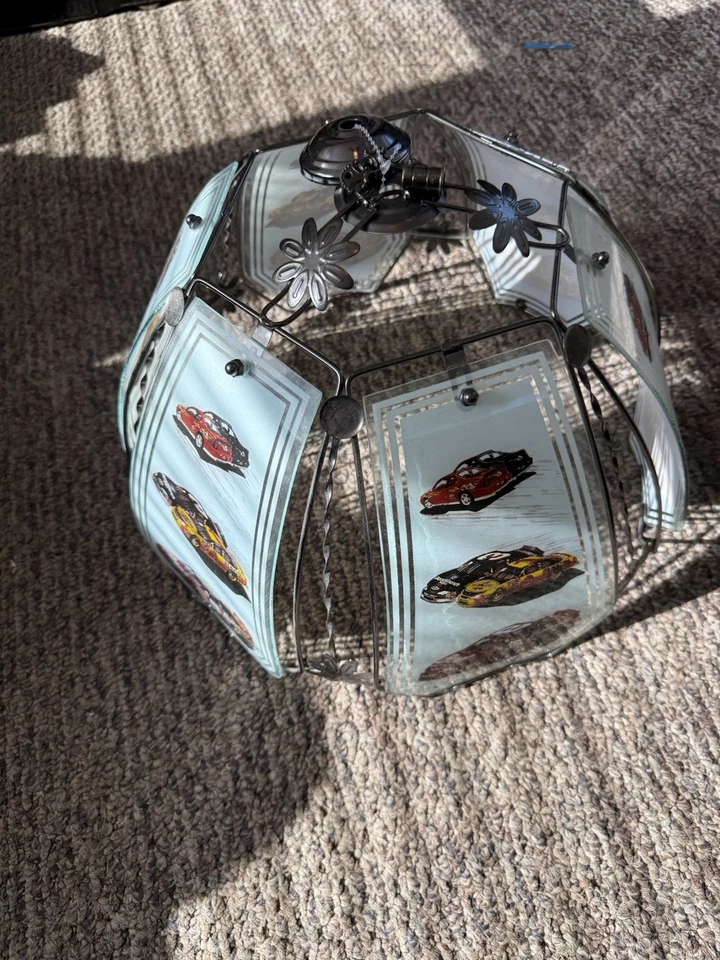 Vintage NASCAR Stained Glass Light Shade Race Car Bar Man Cave Decor - Image 3 of 3