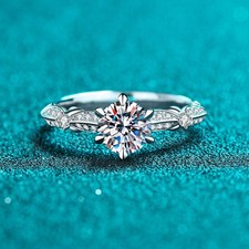1Ct Round Cut Moissanite 925 Sterling Silver Solitaire Wedding Promise Ring Gift
