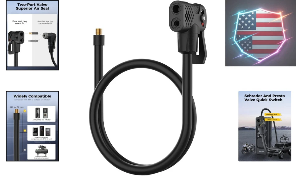 Adaptador de inflador de neumáticos de bloqueo compacto para válvulas Presta y Schrader - Todas las estaciones Foto 2 de 4