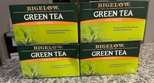 4 NEW BOXES Bigelow Green Tea with Peach 80 Individually Wrapped Tea Bags Total