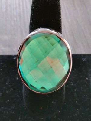 925 Sterling Silver Multifaceted Bluegreen Reflective Glass Stone Ring Sz 8.75
