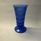 Imperial Glass Beaded Block Cobalt Blue Parfait Footed Tumbler 5.25" VTG Vase