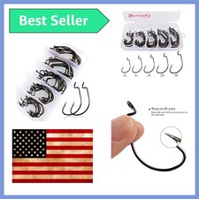 Offset Shank Worm Hooks – High Carbon Steel Weedless Fishing Hooks for Soft P...