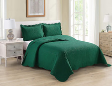 3Pc King/Cal King Bedspread Set Luxury Embossed Lightweight Hunter Green