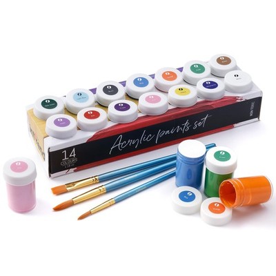 Acrylfarben Set mit Pinseln 14 x 18ml Acryl Farben Wasserfeste Acrylfarbe für