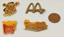 4 McDONALD'S EMPLOYEE ENAMEL LAPEL PINS, hamburglar #1 fries, store arches (6)