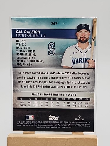 Cal Raleigh 2024 Topps Stadium Club #247 Seattle Mariners - Picture 2 of 2