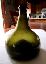 Late1700s Pontiled SHIPWRECK Dutch Onion BLACK GLASS Freeblown LIQUOR RUM bottle