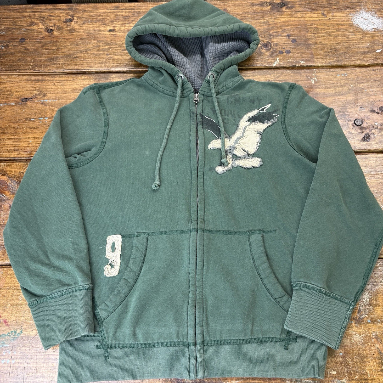 Vintage American Eagle Patchwork Zip Up Hoodie Si… - image 1