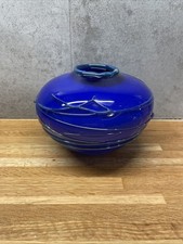 Hand-blown Art Glass Blue Vase