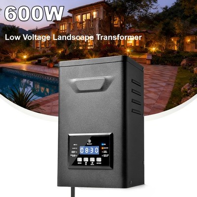 600W Landscape Lighting Transformer Built-in Timer + Dusk to Dawn Sensor 12V/15V
