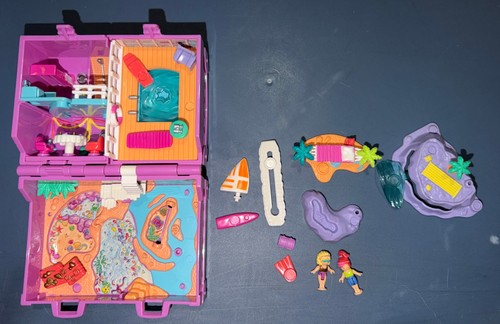 POLLY POCKET - SURF N SWIM ISLAND - Vacation Fun Chest - Near Complete *READ*