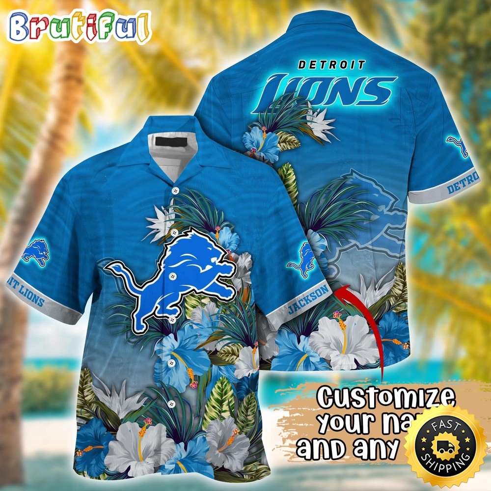 Customized Detroit Lions Tropical Flower Aloha Hawaiian Shirt