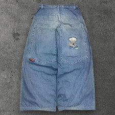 Womens Cartoon Embroidered Baggy Jeans Light Blue Y2K Streetwear M-2XL