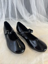 black patent leather Mary Jane tap shoes, possibly from the ABT Size 1