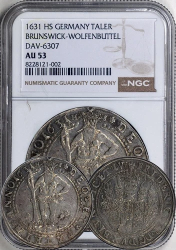 Germany - 1631 HS Brunswick-Wolfenbuttel Wildman 1 Taler / Thaler NGC AU-53