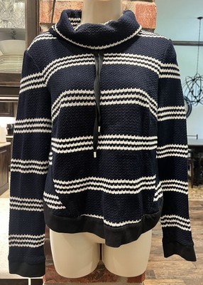 Veronica Beard Bianca Striped Knit Cowl Neck  Sweater Slim Fit Size L Flaw