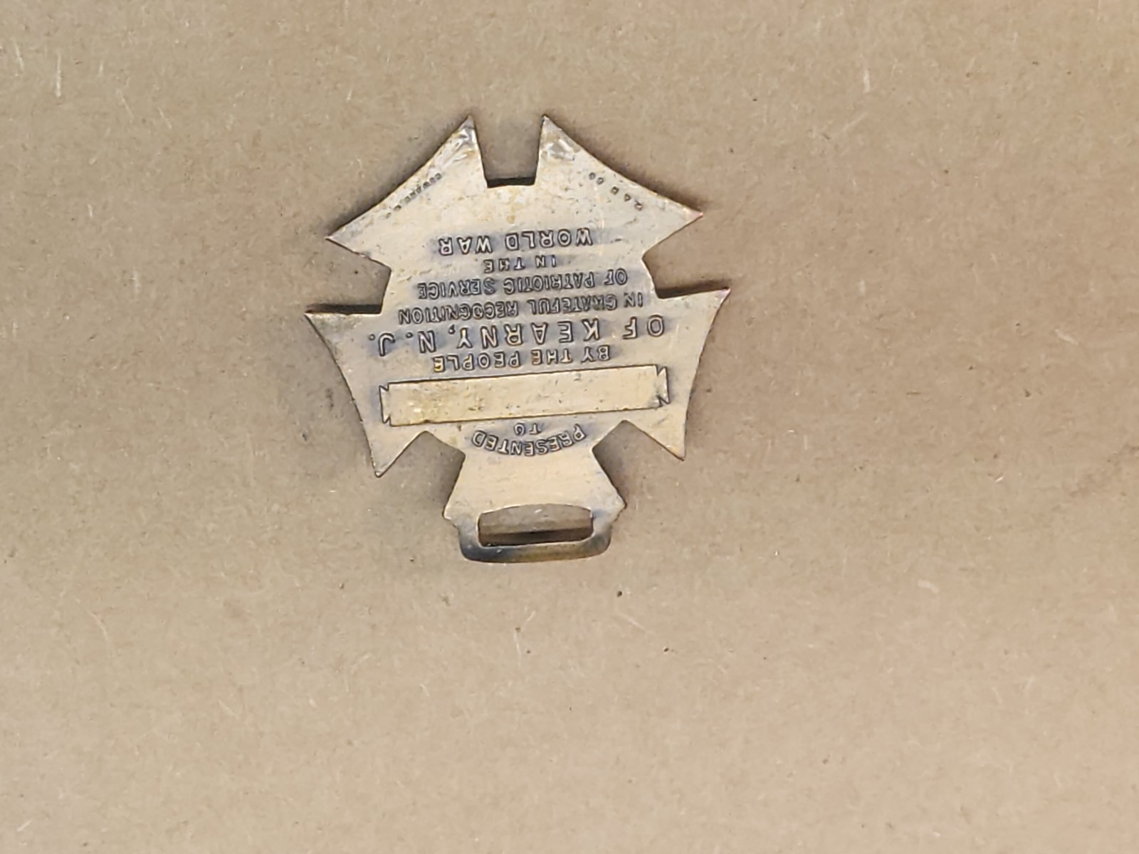 US Forces 1917-1918 Kearny NJ Presentation Watch Fob Medal Brass 1.75" W&H Co