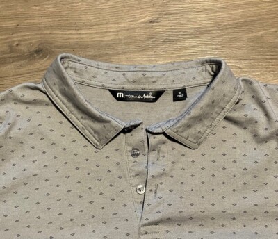 Travis Mathew Shirt Men L Performance Polo Geometric All Over Print Stretch Golf