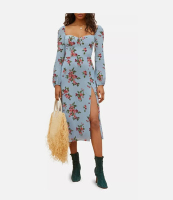 NWT Reformation Shelby Floral Midi Dress, Giulia (Blue) Size 0