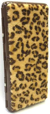 Eclipse Furry Leopard Print Design Metal Cigarette Case w/ Mirror, 120s, #M4