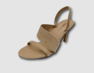 $119 Neiman Marcus Women Beige Helen Suede Slingback Sandals Shoes US 8.5 M