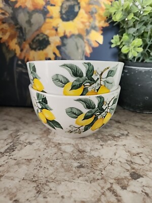 Royal Norfolk Cereal Soup Ice Cream Bowls Ceramic Yellow Lemons Set Of 2