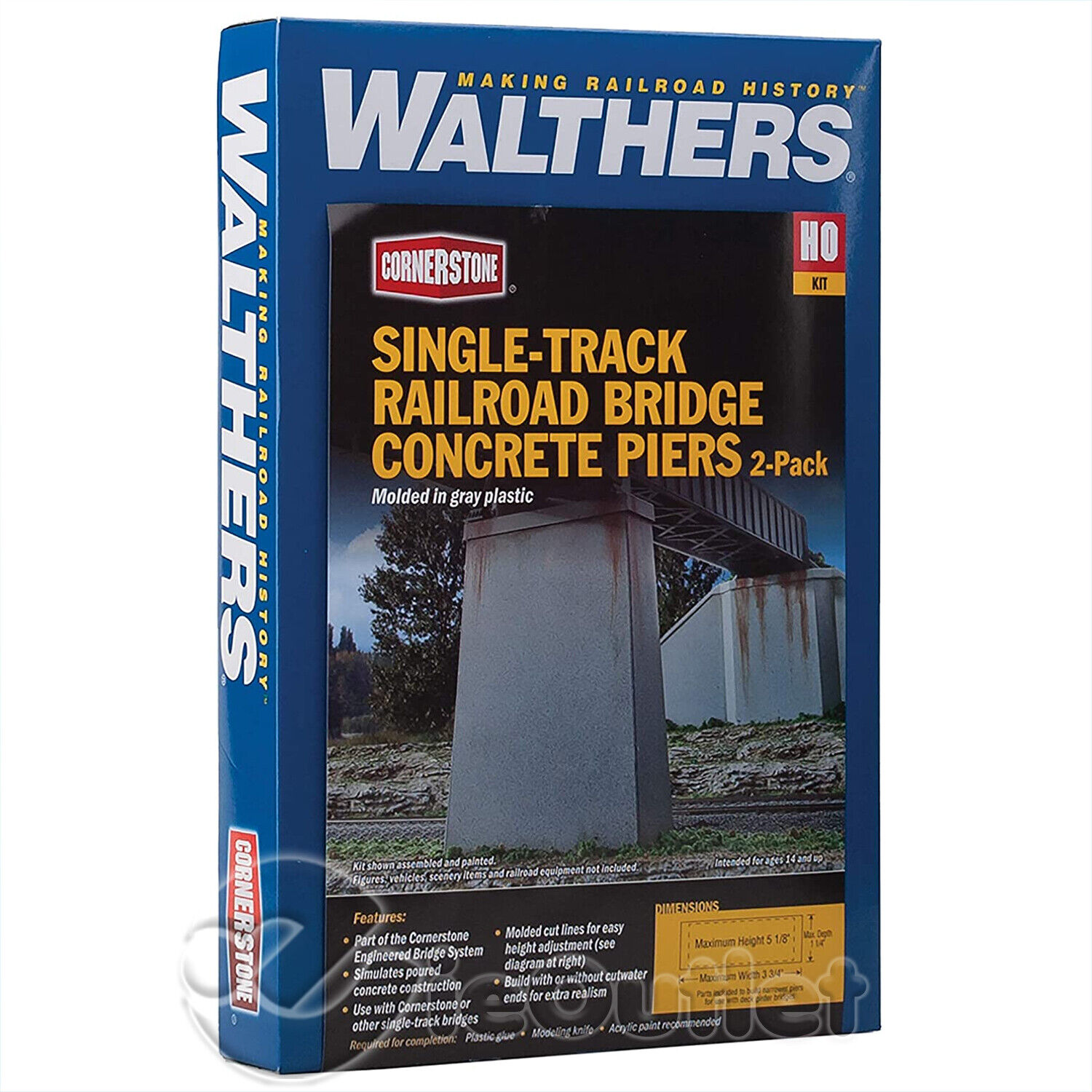 NEW Walthers Single Track Railroad Bridge Concrete Piers Gray Plastic 2-Pack