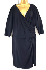 Chaps Women's Faux Wrap Surplice Bodycone 3/4 Sleeve Dress Plus Sz 18W Black