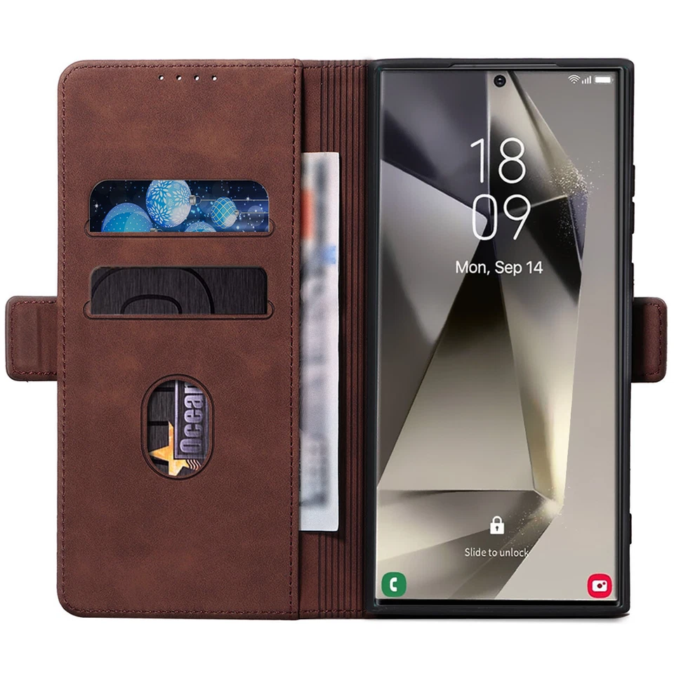 Brown Leather Flip Wallet Case Cover For Samsung Galaxy S24/S24 Plus/S24 Ultra - Image 3 of 4